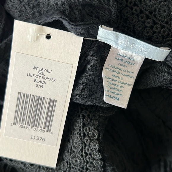 Eberjey Sol Lace Trim Liberty Romper 100% Cotton Swim Coverup in Black Size S/M - Picture 6 of 6